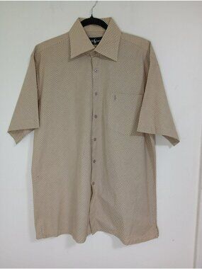Ralph Lauren Mens XL Button-Down Short-Sleeve Shirt Beige & White 100% Cotton